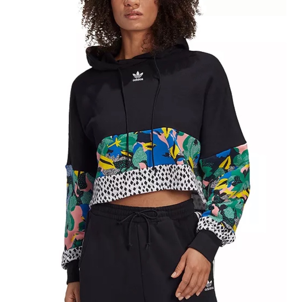 Adidas Women's HER Studio London Floral Cropped Cotton Hoodie